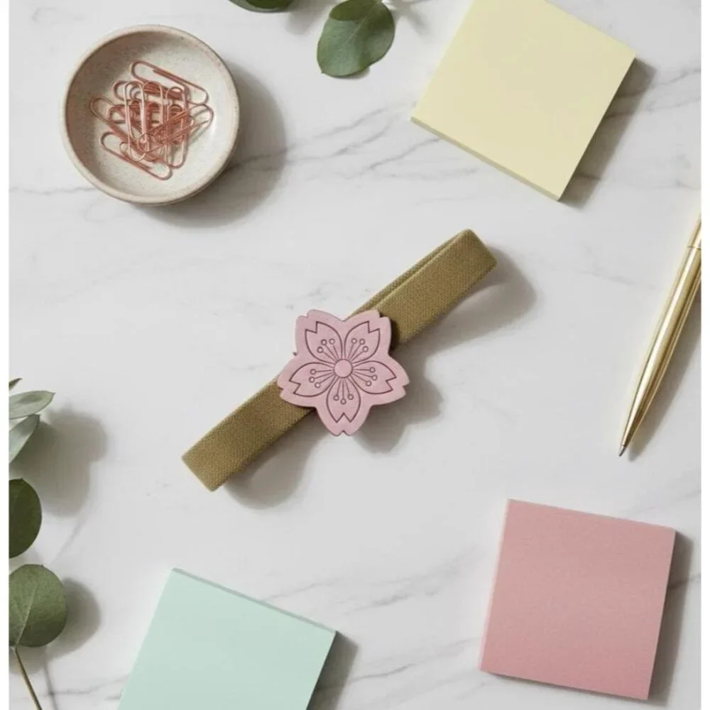 Sakura Leather Planner Band Handmade Elastic Journal Strap Floral Charm Gift